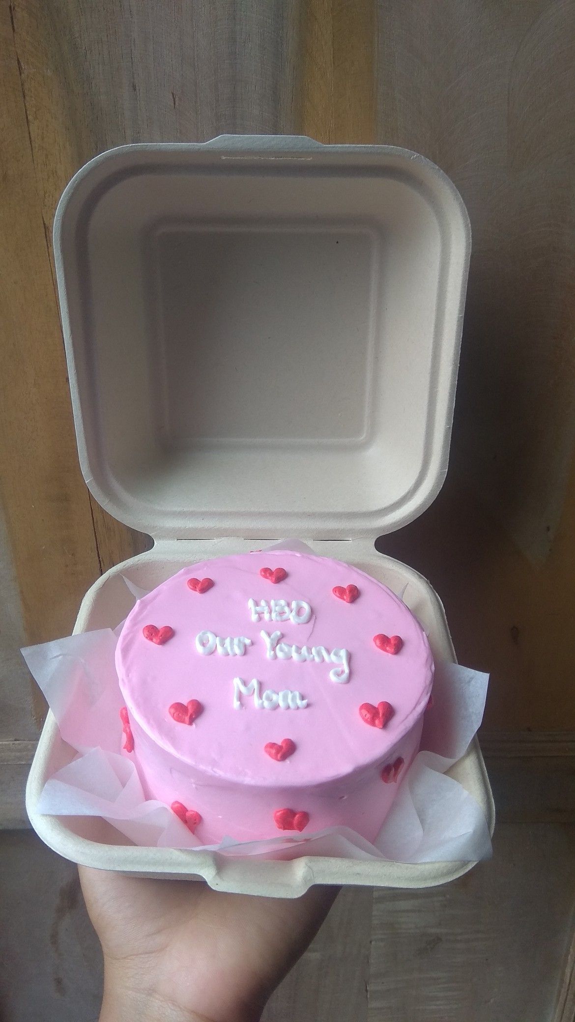 Mini Heart-Themed Pink Birthday Cake for Mom