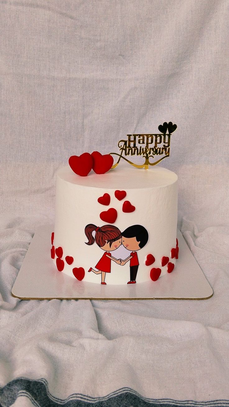 Romantic Cartoon Couple Anniversary Cake
