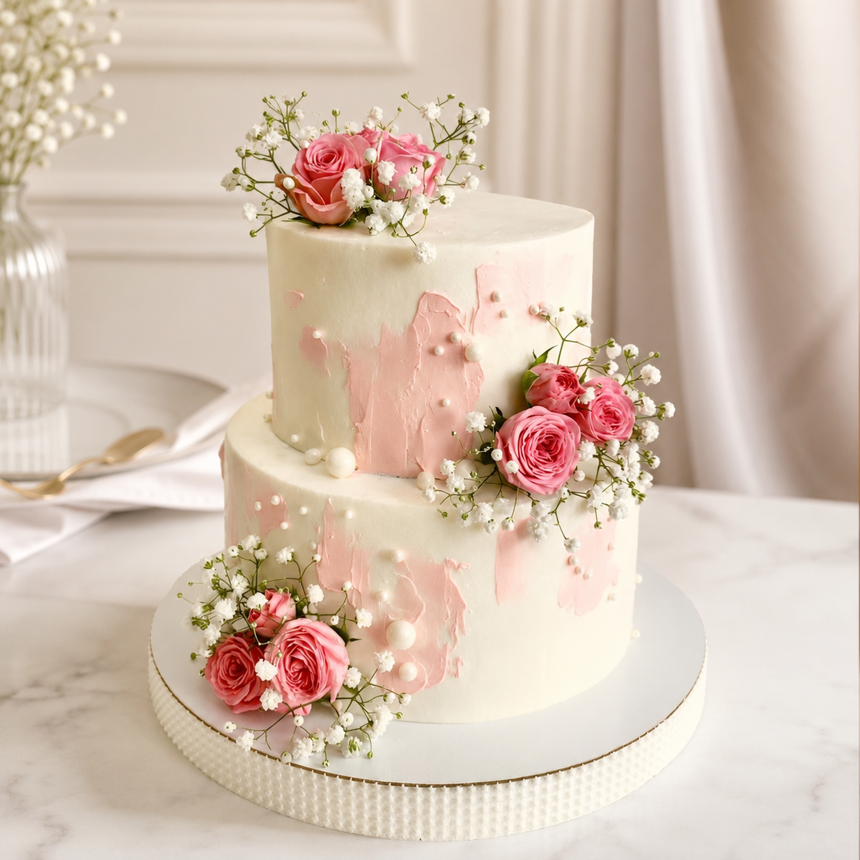 Two-Tier Rose Cake for Weddings & Elegant Celebrations