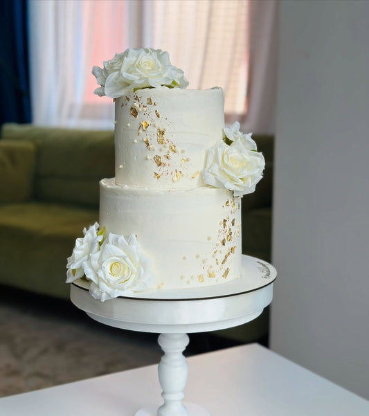 White Floral Two-Tier Cake