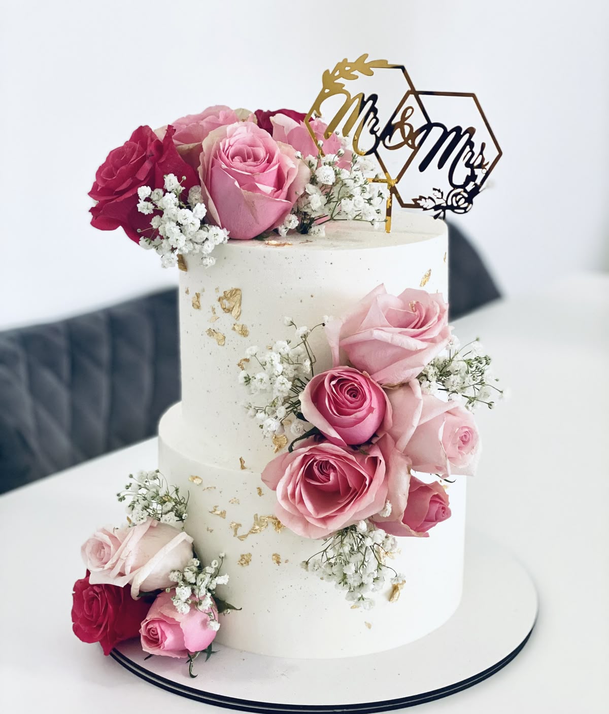 Romantic Pink Floral Two-Tier Cake