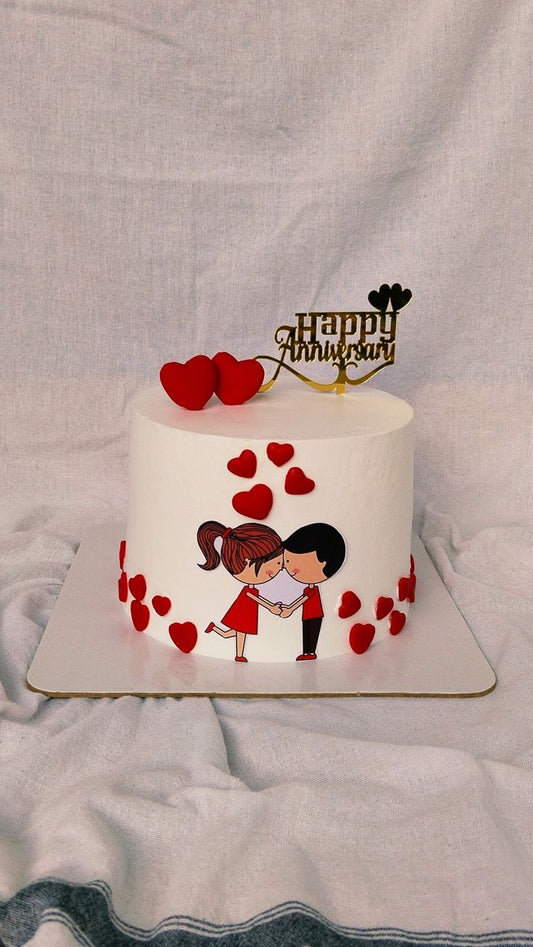 Romantic Cartoon Couple Anniversary Cake