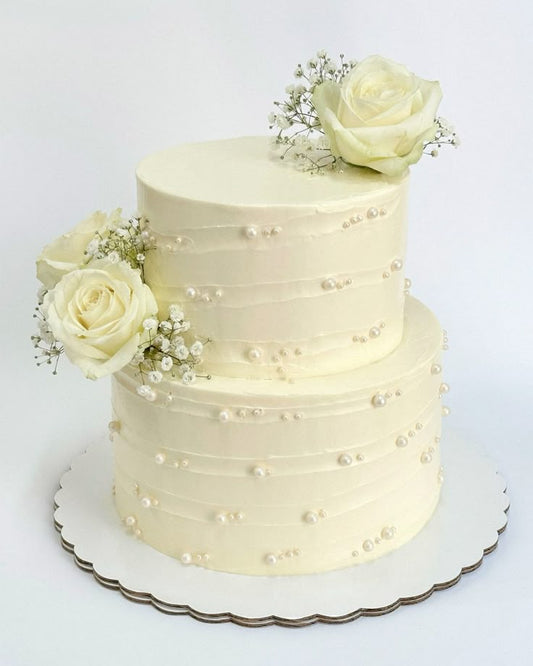 Elegant Pearl & Rose Tiered Cake