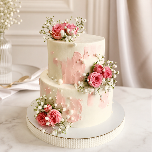 Two-Tier Rose Cake for Weddings & Elegant Celebrations
