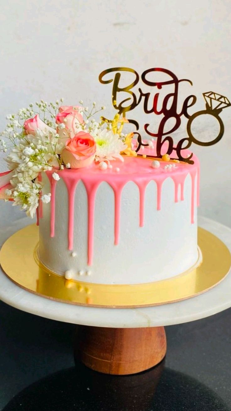 Bride-to-Be Floral Drip Cake