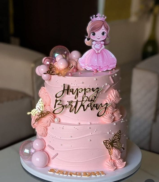 Pink Princess and Butterfly Tiered Cake