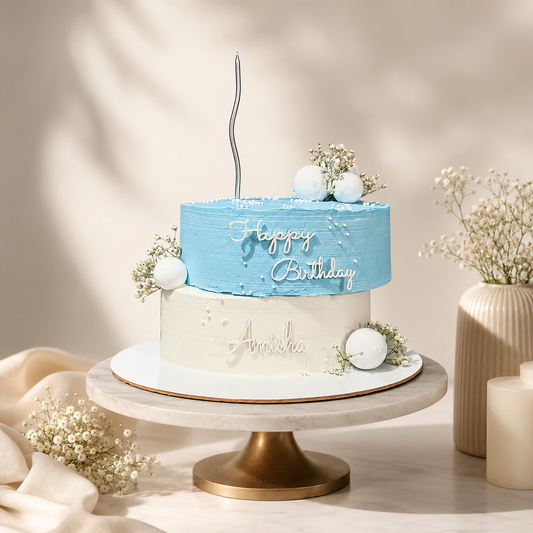 Azure Pearl Birthday Cake | Premium Blue & White Customized Birthday Cake