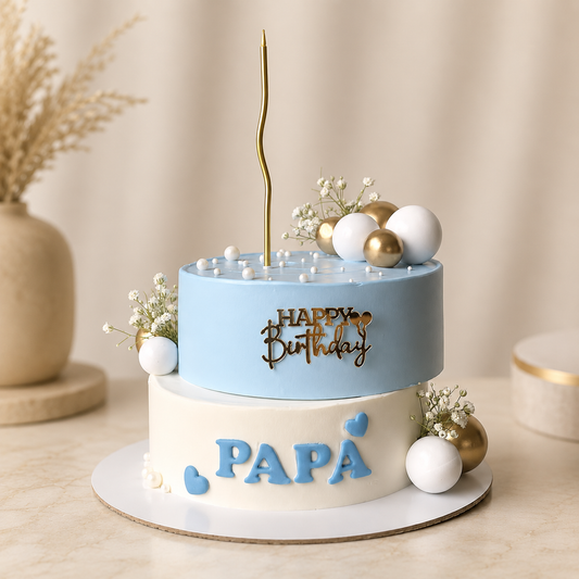 Papa Birthday Cake | Premium Blue & White Designer Cake for Father